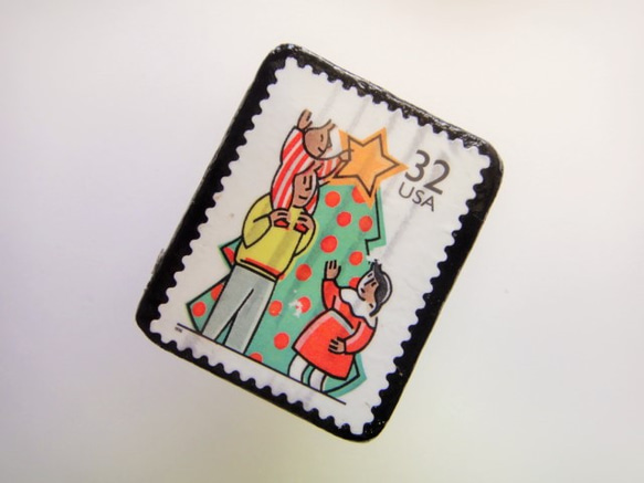 アップサイクル　クリスマス切手ブローチ1782 2枚目の画像