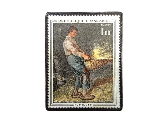 フランス1969年「ミレー」切手ブローチ 233 2枚目の画像