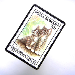ルーマニア｢猫」切手ブローチ 513 2枚目の画像