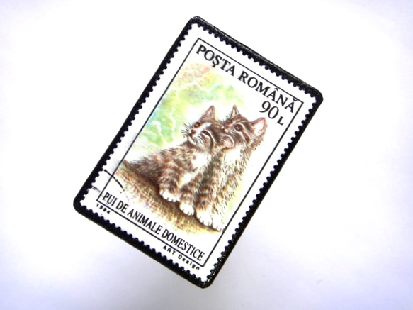 ルーマニア｢猫」切手ブローチ 513 2枚目の画像