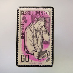 チェコスロバキア　切手ブローチ3624 1枚目の画像
