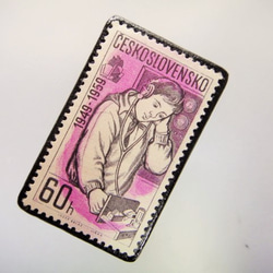 チェコスロバキア　切手ブローチ3624 2枚目の画像