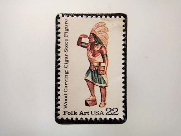 美國木雕娃娃郵票胸針3695 第1張的照片