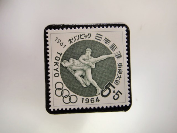 日本　東京オリンピック切手ブローチ 3718 2枚目の画像