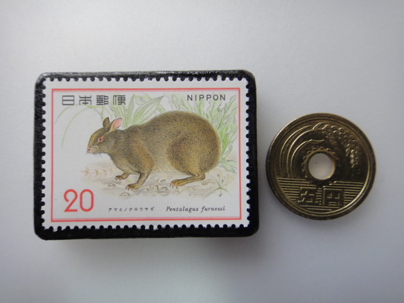 日本  アマミノクロうさぎ切手ブローチ 4003 3枚目の画像