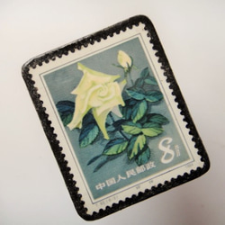 中国　薔薇切手ブローチ4617 2枚目の画像