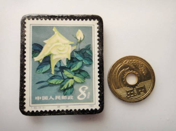 中国　薔薇切手ブローチ4617 3枚目の画像