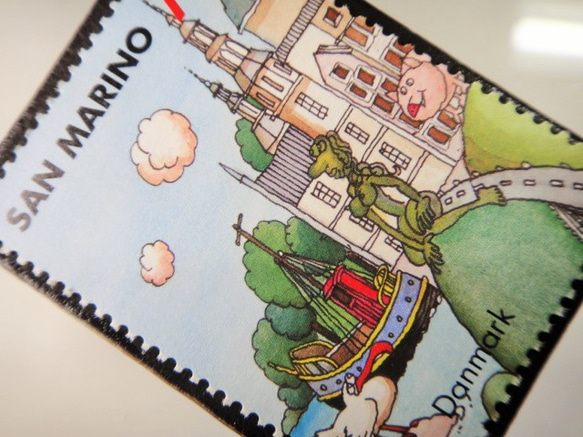 サンマリノ　世界の都市（デンマーク）切手ブローチ　4877 2枚目の画像