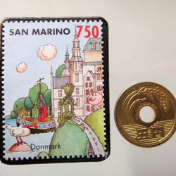 サンマリノ　世界の都市（デンマーク）切手ブローチ　4877 3枚目の画像