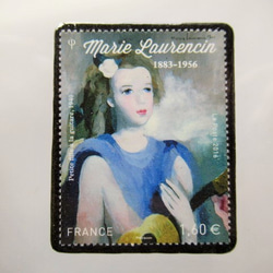 フランス　美術「マリーローランサン」切手ブローチ 5293 1枚目の画像