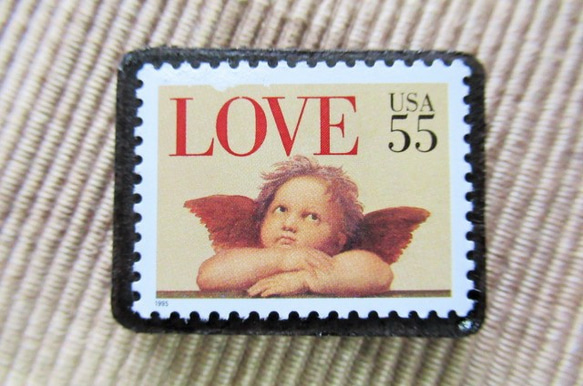 アメリカ　バレンタイン切手ブローチ 5870 1枚目の画像