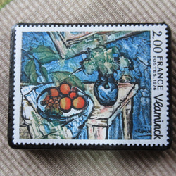 フランス　美術ヴラマンク画「静物」切手ブローチ6207 1枚目の画像