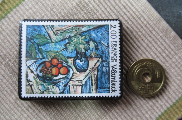 フランス　美術ヴラマンク画「静物」切手ブローチ6207 3枚目の画像