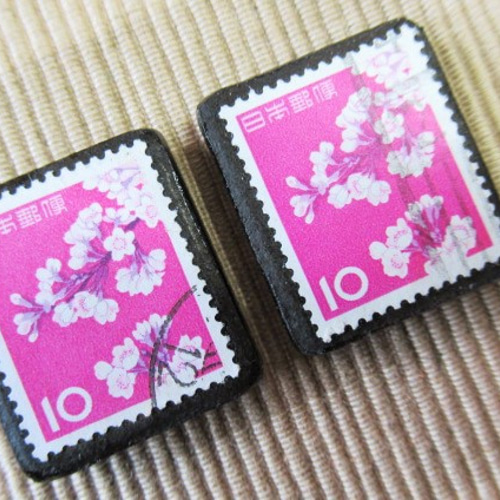 日本 さくら切手マグネット2個セット 6385 ブローチ Yukio