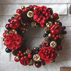 りんご・松ぼっくり・赤・レッド・リース (36R18) クリスマスリース