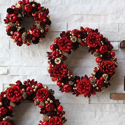 りんご・松ぼっくり・レッド・赤・ゴールド・金・リース (40R22