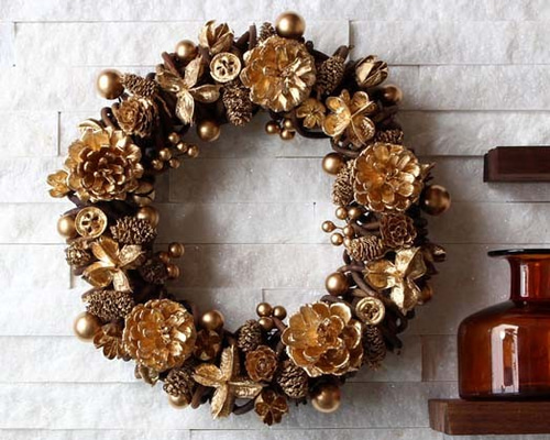 ゴールド・金・松ぼっくり・リース (G06W) クリスマスリース Xmas X