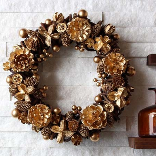 ゴールド・金・松ぼっくり・リース (G06W) クリスマスリース Xmas X