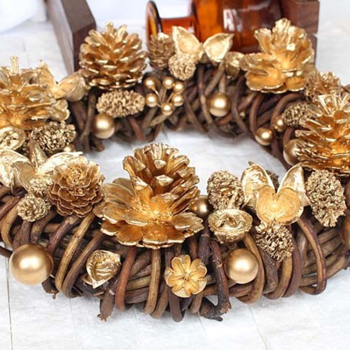 ゴールド・金・松ぼっくり・リース (G06W) クリスマスリース Xmas X