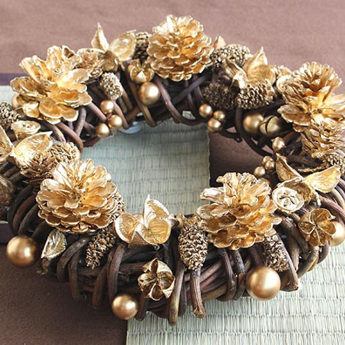 ゴールド・金・松ぼっくり・リース (G06W) クリスマスリース Xmas X