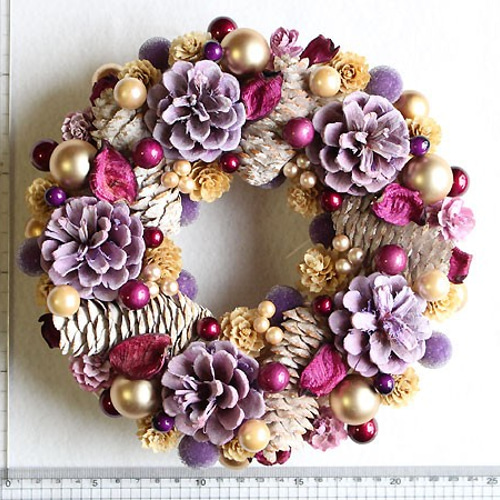 クリスマスリース 紫 コスモス Francfranc パープル リース 野花 23cm/パープル 紫 クリスマス リース /ウェディング 出産祝い (02