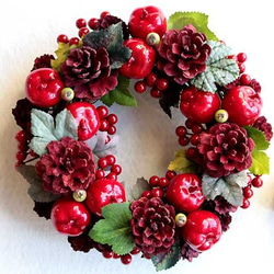 りんご・松ぼっくり・レッド・赤・ゴールド・金・リース (47R27