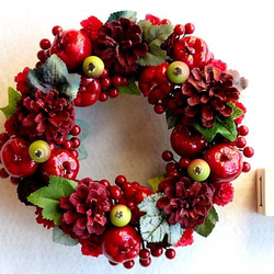 りんご・松ぼっくり・レッド・赤・ゴールド・金・リース (47R27