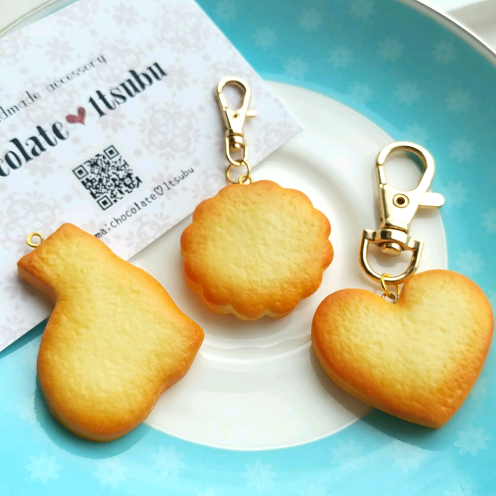 Ryuusa☆クッキー＆ポップコーンキーホルダー☆フェイクスイーツ クッキーのキーホルダー♡。.:＊・゜金具も6種類から選べます
