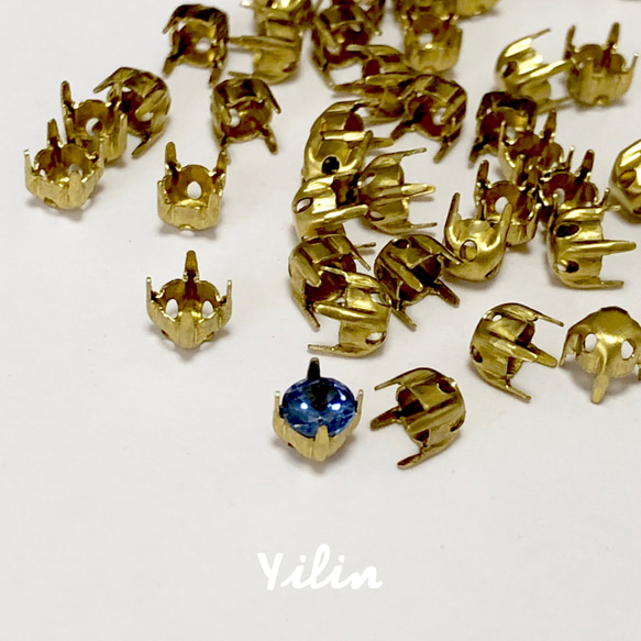 台座H☆60個入り☆4mm石用台座☆真鍮製石座•フレーム•空き枠パーツ