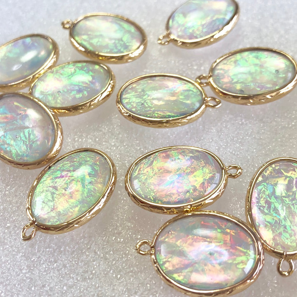 OP001☆2個セット☆人工オパール•オーロラカラー☆パーツ•チャム•樹脂☆13x18mm♪再販 2枚目の画像