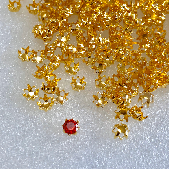 DZ002☆50個入り☆花台座☆5mm石用台座☆石座•フレーム•空き枠パーツ☆ゴールド　金色 3枚目の画像