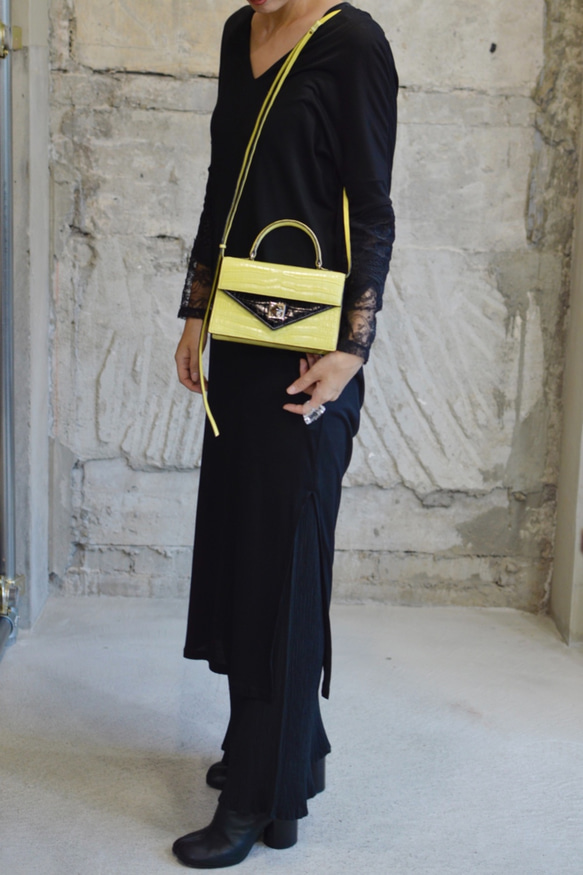 A.handbag-1(yellow crocodile×black crocodile) 2枚目の画像