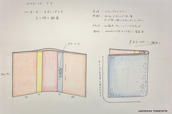 makitaさま フルオーダー スティングレイ 二つ折札入れ、コインケース 2枚目の画像