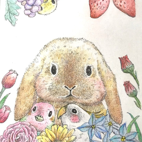 オリジナル ハンドメイド 絵 キュートなうさぎさん オリジナル ハンドメイド 絵 キュートなうさぎさん 絵画