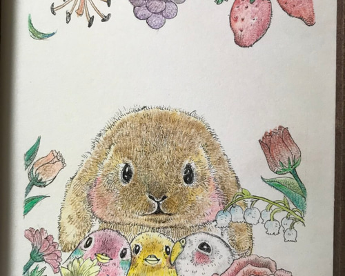 垂れ耳うさぎと小鳥たち イラスト kana 通販 5164327｜Creema(クリーマ)