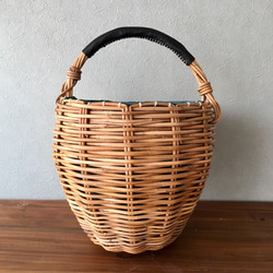 手編みの丸形かごbag（ビリジアン） 2枚目の画像
