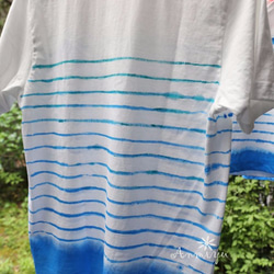 手描きTシャツ「ブルー　ボーダー」サイズS 3枚目の画像