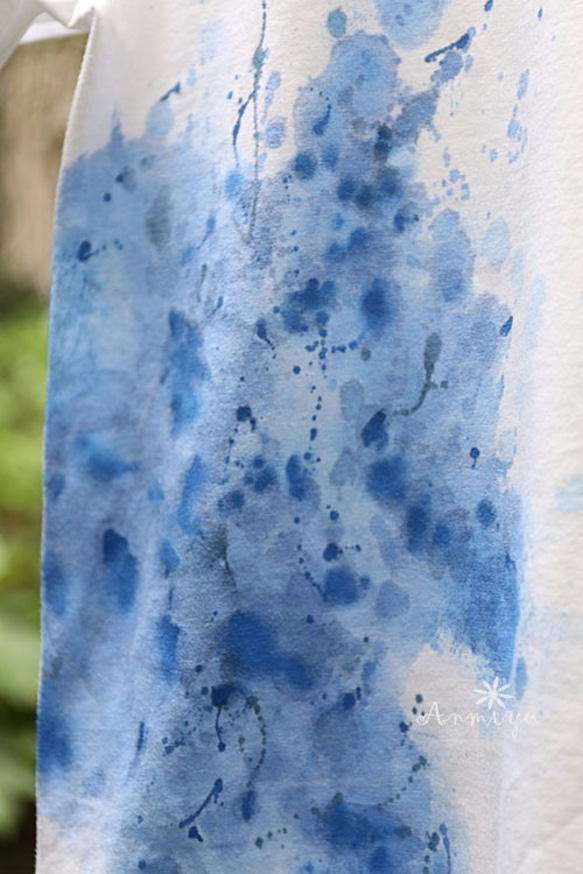 手描きTシャツ「ブルー　波」サイズM 4枚目の画像