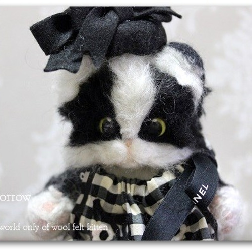 春咲桜子猫 完全オリジナル 可動 桜 蝶々 猫 ネコ 羊毛フェルト アート