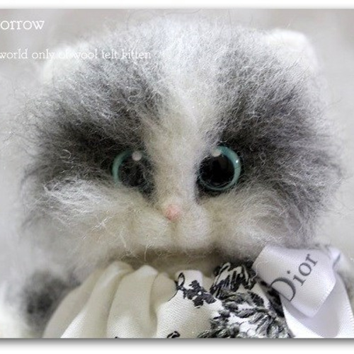 羊毛フェルト 猫 ぬいぐるみ ネコの目 パリジェンヌ Name Christian