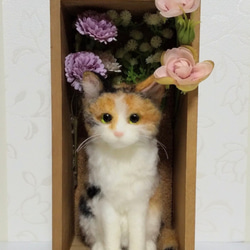 羊毛フェルト】フレーム入り三毛猫ちゃん 羊毛フェルト パステルミケ