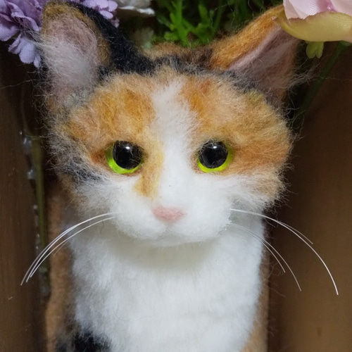 羊毛フェルト】フレーム入り三毛猫ちゃん 羊毛フェルト パステルミケ