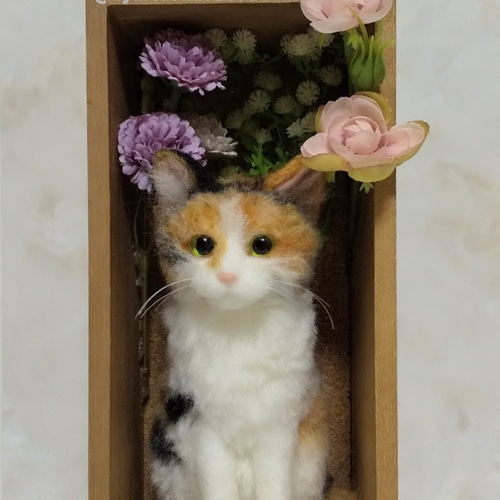 羊毛フェルト】フレーム入り三毛猫ちゃん 羊毛フェルト パステルミケ
