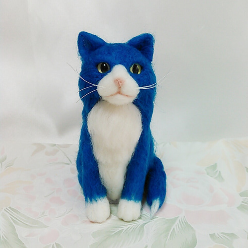 即納！最大半額！ 幸福の青い猫!?羊毛フェルトの猫ちゃん パステル 羊毛フェルト 羊毛フェルト