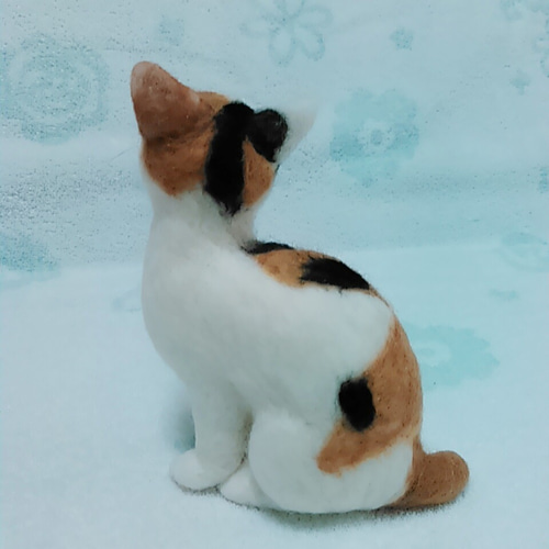 オッドアイの三毛猫!?ジャパニーズボブテイル風の羊毛猫ちゃん!! 羊毛