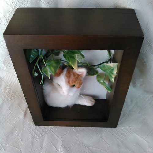 羊毛フェルト】フレームからこっち見てる猫ちゃん 羊毛フェルト