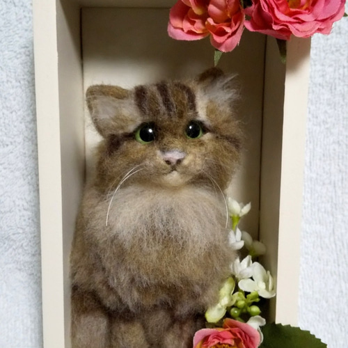 専用です。羊毛フェルト　猫ちゃんの額　フレームタイプ　長毛猫　ハンドメイド 羊毛フェルト】フレーム入り長毛猫ちゃん 羊毛フェルト パステル