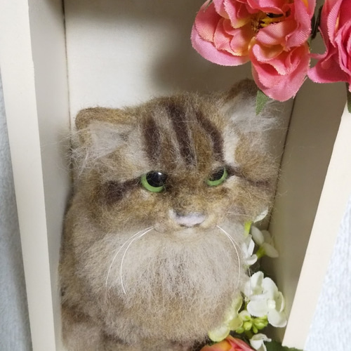 羊毛フェルト】フレーム入り長毛猫ちゃん 羊毛フェルト パステルミケ