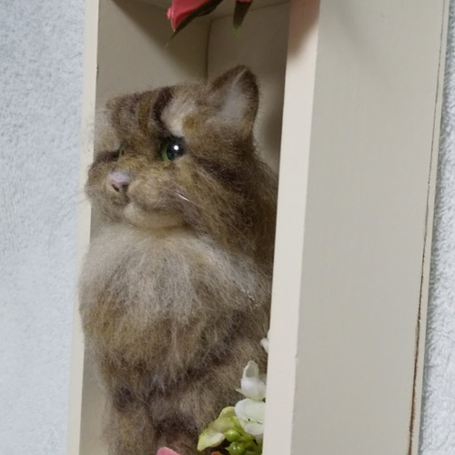 羊毛フェルト】フレーム入り長毛猫ちゃん 羊毛フェルト パステル