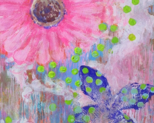 夢・・・ちょうちょと花」F 3サイズのキャンバスにアクリル